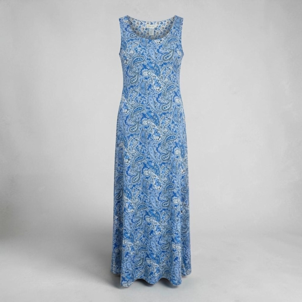 Studio Ease Reversible Maxi Dress Size 14 Blue Floral Paisley Shift VTG 90s Mint